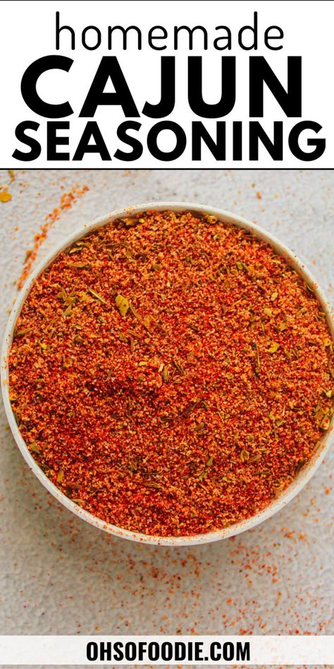 Text reads Homemade Cajun Seasoning Cajun Seasoning Recipe, Cajun Spice Mix, Homemade Dry Mixes, Homemade Cajun Seasoning, Cajun Spice, Dry Rub Recipes, Homemade Spice Mix, Spice Blends Recipes, Cajun Dishes