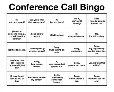 Conference Call Bingo Office Bingo, Conference Call Bingo, Hr Humor, Spring Energy, Work Goals, Conference Call, Bingo Board, Prayer For You, Team Building Activities