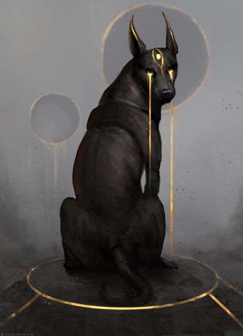 Black and Gold on Behance Mythical Creatures Art, Wow Art, Egyptian Gods, Arte Fantasy, Egyptian Art, 판타지 아트, 영감을 주는 캐릭터, Black Dog, Fantastic Beasts