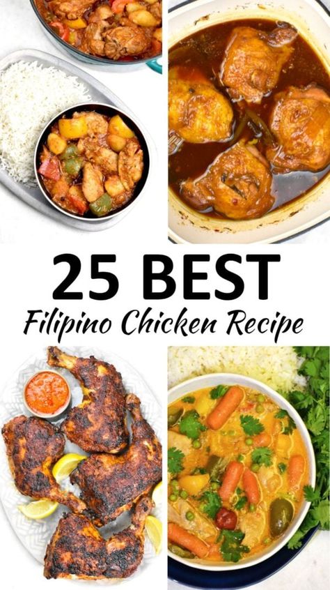 filipino chicken recipes pin Filipino Chicken Recipes, Molo Recipe, Chicken Recipes Filipino, Chicken Pastel, Caldo Recipe, Chicken Macaroni Salad, Easy Filipino Recipes, Chicken Empanadas, Pork Buns