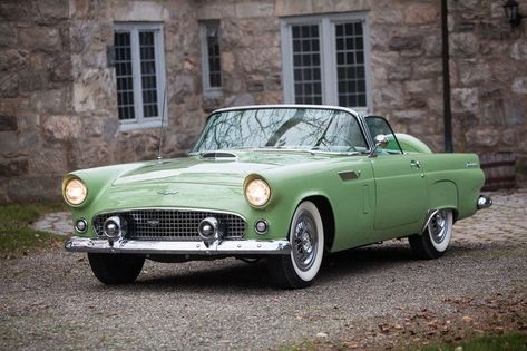 1956 Ford Thunderbird Sage Green, Green Old Car, Sage Green Car, 1956 Ford Thunderbird, Motor Classic, Ford Thunderbird Convertible, Thunderbird Convertible, Green Cars, Studebaker Trucks