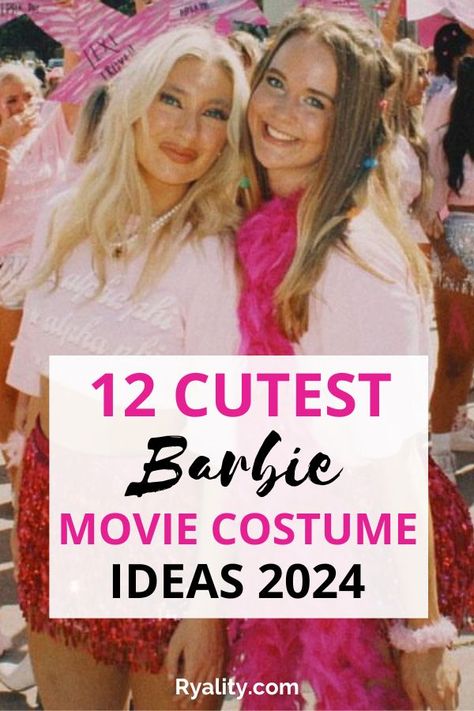 Omg these college barbie costume ideas are SOOO good! Gonna do this one as a duo costume with my bestie Sleepover Barbie Costume, Barbie Outfits Halloween, Different Barbies Costumes, Vintage Barbie Costume, Barbie Costume Ideas, Sandy Grease Costume, Iconic Halloween Costumes, 2023 Barbie, Barbie Halloween Costume