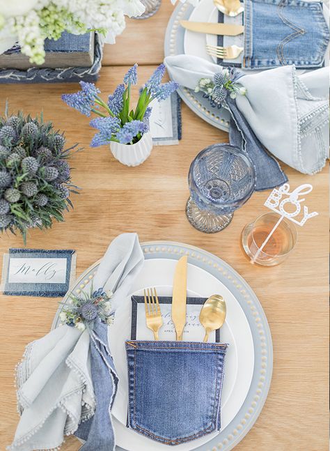 Denim Baby Shower, Diamonds And Denim Party, Denim And Pearls, Ali Fedotowsky, Denim Wedding, Denim Party, Pastel Baby Shower, Stile Boho Chic, 21 Diner