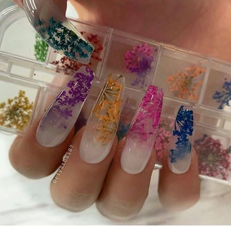 Encapsulated Nails, Long Nail Designs, Polygel Nails, Summer Acrylic Nails, Coffin Nails Designs, Fire Nails, Pretty Acrylic Nails, Floral Nails, Dope Nails