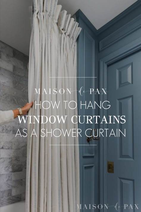 Window Curtain For Shower Curtain, Lux Shower Curtain, Houzz Bathroom Ideas, Easy Curtains Diy, High Shower Curtain Ideas, Curtains As Shower Curtains, Floor To Ceiling Shower Curtain, Drop Cloth Shower Curtain, Door Curtains Bedroom