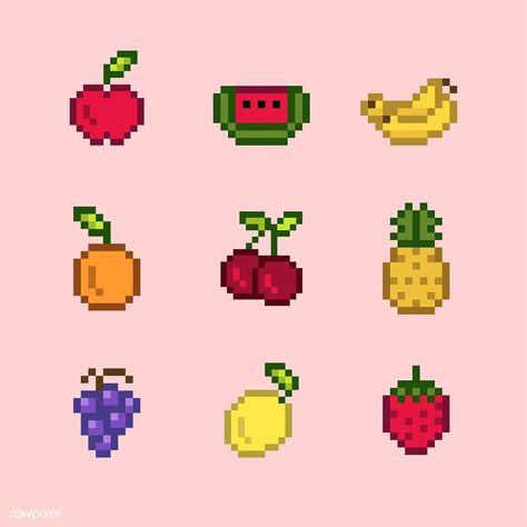 Collection of mixed pixelated fruits | free image by rawpixel.com Pixel Art Animals, 8bit Art, Pix Art, 8 Bits, Pixel Art Design, Pixel Pattern, Pixel Art Pattern, Perler Bead Art, Fruit Art