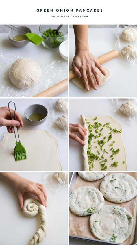 Chinese Green Onion Pancakes- The Little Epicurean Green Onion Pancake, Onion Pancake, Pancakes Pancakes, Scallion Pancakes, Chinese Green, Onion Recipes, Green Onion, Chinese Cooking, Asian Cooking