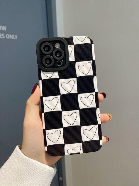 Black and White    TPU Heart Phone Cases Embellished   Phone/Pad Accessories Cute Phone Cover Drawings, Iphone Cover Painting Ideas, Phone Case Ideas Black And White, Mobile Phone Covers Diy Handmade, Cool Diy Phone Cases, Aesthetic Phone Case Drawing, Handmade Back Covers For Phones, Phone Covers Diy For Boys, Homemade Phone Cases Diy