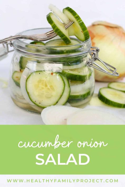 Simple Cucumber Onion | Refresh your summer gatherings with our Classic Cucumber and Onion Salad! Featuring crisp cucumbers, tangy Vidalia onions, and a flavorful vinegar dressing, it's a simple and refreshing dish that's perfect for picnics, cookouts, and potlucks. Pin it now to enjoy later! | Healthy Family Project #salads #cucumbers #onionrecipes #healthyliving Peas And Onions, Cucumber And Onion Salad, Onion Salad Recipe, Healthy Fruit Salad Recipes, Cucumber And Onion, Cucumber Onion Salad, Cucumber Salad Vinegar, Best Tuna Salad, Cucumber Onion