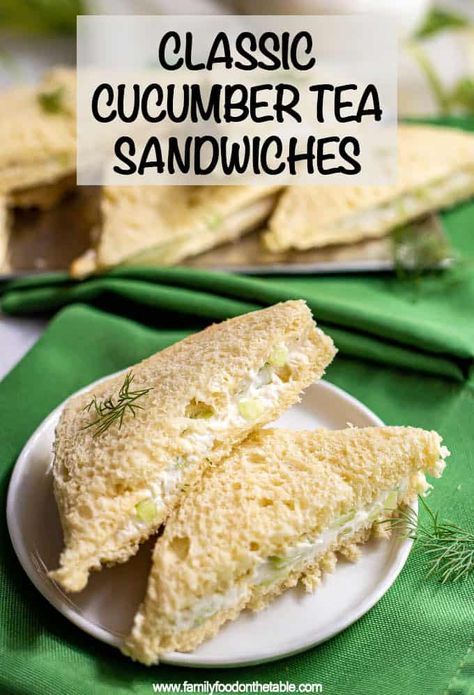 Classic cucumber tea sandwiches are easy to make, soft and creamy, and a perfect dainty little bite to serve at tea time! #teatime #teasandwiches #cucumber Cucumber Cream Cheese Sandwiches, Cucumber Tea, Cream Cheese Sandwiches, Cucumber Tea Sandwiches, Tea Sandwiches Recipes, Croissant Sandwich, Tea Time Food, Tea Party Food, Cucumber Sandwiches