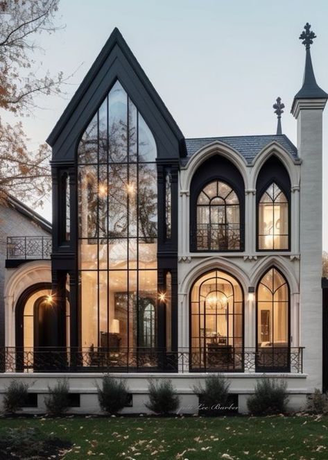 Modern Gothic Architecture, Modern Gothic House, Exterior Design Villa, New Victorian Homes, Gothic Exterior, Castle Modern, Unique Houses Exterior, Victorian Gothic Home Decor, Morgantown West Virginia