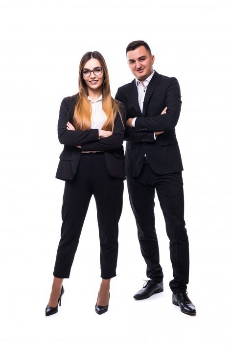 Man and woman in black suite on white go... | Free Photo #Freepik #freephoto #woman #man #chinese #network Business Man And Woman, Professional Poses, Black Suite, Dark Suit, Headshot Poses, Corporate Portrait, Woman In Black, Business Photoshoot, Jobs For Women