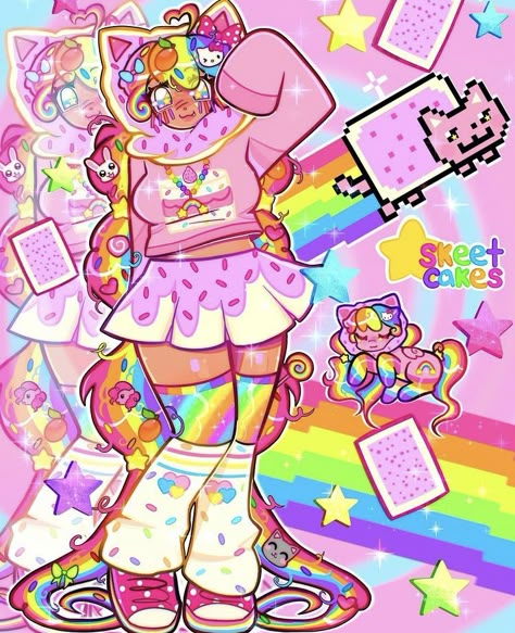 Decora Art, Making A Comic, Scenecore Art, Eyestrain Art, Kidcore Art, Nyan Cat, Cute Art Styles, Gorgeous Art, Kawaii Drawings