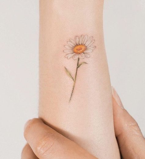 Marguerite Daisy Tattoo, Two Daisies Tattoo, Daisy Simple Tattoo, Simple First Tattoos For Women, Flower Meaning Tattoo, Simple Tattoos Daisy, Shasta Daisy Tattoo, Colour Daisy Tattoo, Coloured Daisy Tattoo