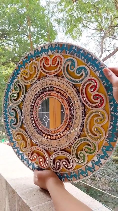 Lippan Art With Mandala Design And Mirror Work in 2022 | Mural art design, Stone art painting, Traditional wall art Painted Mirror Art, Mural Art Design, Lippan Art, Hobby Ideas, Stone Art Painting, Mandala Art Therapy, Traditional Wall Art, Clay Wall Art, Diy Wall Art Decor