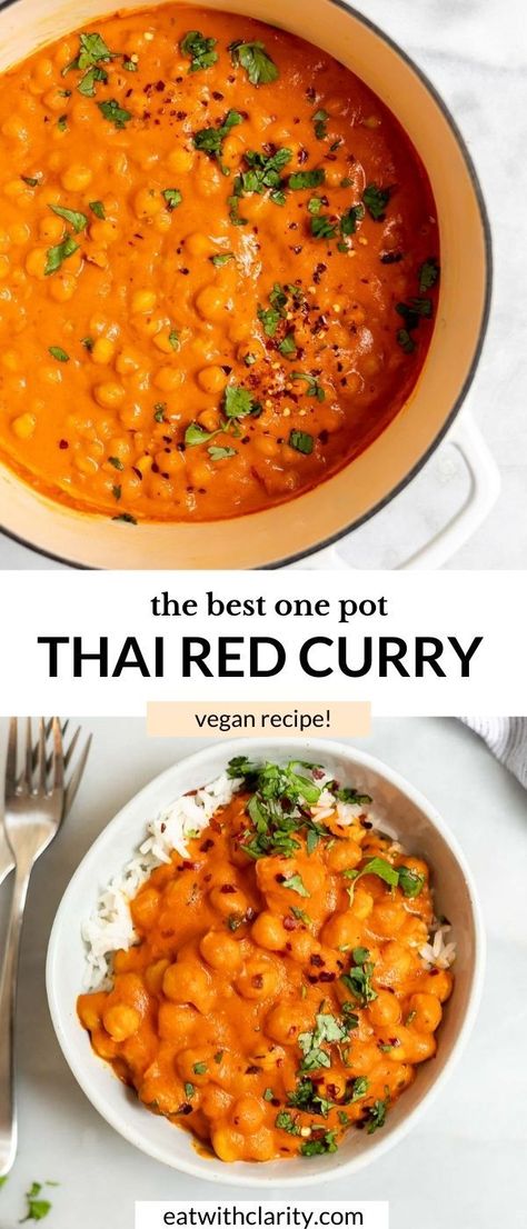 Vegan Red Thai Coconut Curry, Red Coconut Curry Vegetarian, Vegan Gluten Free Curry, Chickpea Curry No Coconut Milk, Thai Red Curry Chickpeas, Red Lentil Chickpea Curry, High Protein Vegan Curry, Curry With Tomatoes, Chickpea Curry Without Coconut Milk