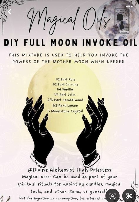 Witch Oils, Witchy Recipes, Magick Oil, Magical Oils, Herbal Witch, Essential Oil Roller Bottle Recipes, Mother Moon, Essential Oil Perfumes Recipes, Teen Witch