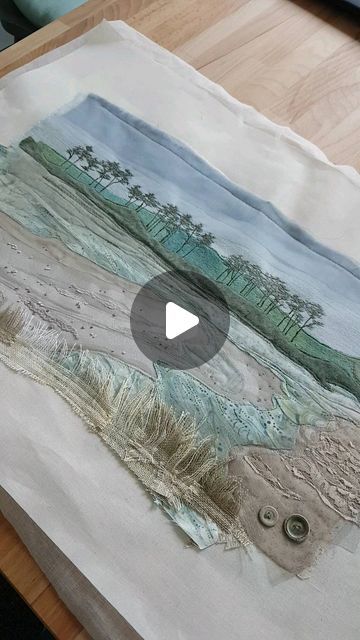 687 likes, 68 comments - alison_whateley_design on May 3, 2022: "This piece of the Otter Estuary at Budleigh Salterton in Devon with those iconic trees is all finished now and just waiting for framing.

I...". Fabric Pictures Ideas, Crochet Landscape, Alison Whateley, Landscape Textiles, Sewing Collage, Seascape Quilts, Textile Art Ideas, Sewing Artwork, Fiber Art Collage