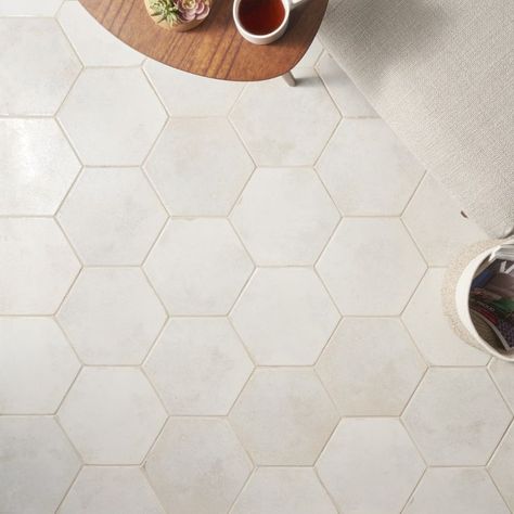 Porcelain Marble Hexagon Tile, Honeycomb Tile Floor Bathroom, Kitchen Tile Floor Hexagon, Greige Hexagon Tile Bathroom, Main Bathroom Floor Tile, Large Octagon Tile Bathroom, Porcelain Bathroom Tile Floor, Neutral Hexagon Tile Bathroom, Unique Bathroom Tile Floor