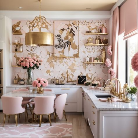 Glam Interior, Glam Interior Design, Glam House, Glam Kitchen, Interior Decorating Ideas, Contemporary Glam, Office Room Decor, Salon Interior Design, Pink Home Decor