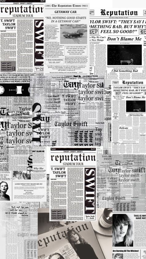 Reputation Newspaper, Newspaper Wallpaper, Collage Scrapbook, Taylor Swift Wallpaper, Taylor Swift Lyrics, Cute Patterns Wallpaper, Newspaper, Taylor Swift, Swift