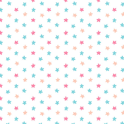 A simple, cute pattern of scattered flowers in blue, pink, and cream on a white background. Pastel Pattern Background, Pastel Star Background, Pastel Floral Pattern, Kawaii Fabric Prints, 2024 Journal, Scattered Flowers, Pastel Seamless Pattern, Cute Pattern, Bubble Gum