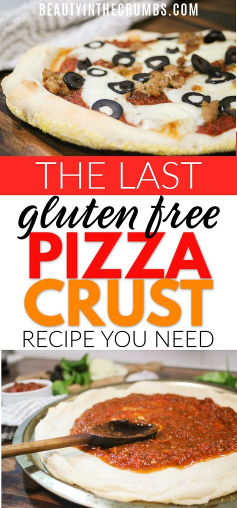 Everyone needs a great gluten free pizza crust recipe in their arsenal. I’ve tried so many gluten-free pizza dough recipes, and this dough makes, by far, the best gluten free pizza. We have it almost every Friday night because it’s also super easy to make. With just a handful of ingredients, you can have the best gluten free, dairy free, and egg free pizza ever. Best Gluten Free Pizza Crust, Dairy Free Pizza Crust, Gluten Free Pizza Crust Easy, Gluten Free Pizza Dough Recipe, Gluten Free Pizza Base, Pizza Dough Recipes, Gluten Free Pizza Crust Recipe, Pizza Desserts, Gluten Free Pizza Recipes