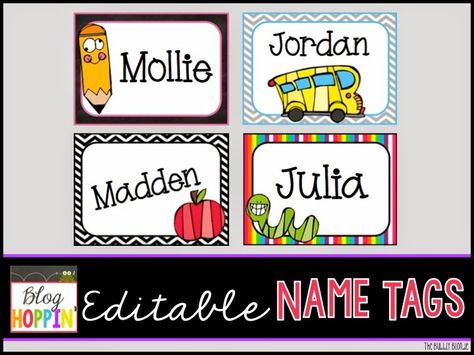 Blog Hoppin': Editable Name Tags Freebie Name Tags For Cubbies Free Printable, Kindergarten Name Tags, Preschool Name Tags, Cubby Name Tags, Preschool Cubbies, Cubby Labels, Cozy Classroom, Editable Name Tags, Cubby Tags