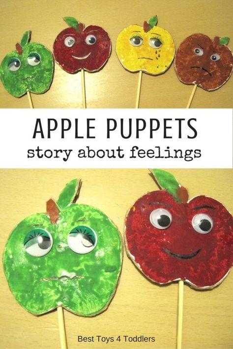 Best Toys 4 Toddlers - Make your own apple print puppets and use to talk with toddlers about feelings Preschool Apple Theme, Apple Lessons, September Crafts, Fall Themes, Apple Preschool, Apple Activities, Apple Craft, Apple Print, Apple Art