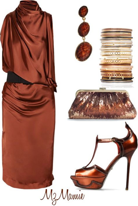 "Untitled #305" by mzmamie on Polyvore Copper Dress, Moda Chic, Looks Chic, Look Fashion, Evening Wear, Passion For Fashion, Classy Outfits, Chic Outfits, Dress To Impress