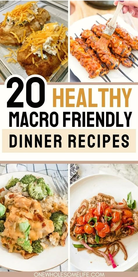 Collage of healthy macro friendly dinner recipes. Easy Macro Dinner, Easy Macro Dinner Recipes, Macro Dinner Recipes, Macro Friendly Dinner Recipes, Macro Friendly Dinner, Macro Dinner, Balanced Dinner, Protein Dinner Recipes, Protein Options