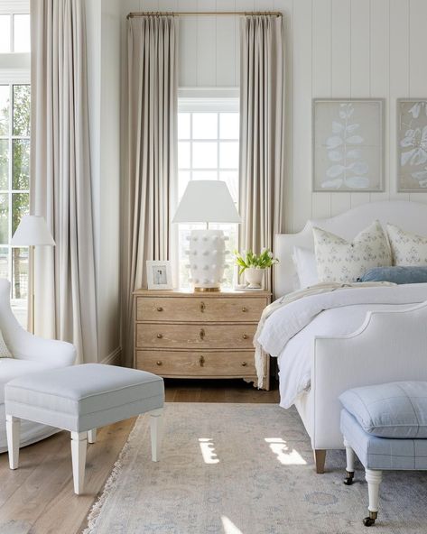 Bria Hammel Interiors (@briahammelinteriors) • Instagram photos and videos Refined Classic Home, Megan Molten Bedroom, Parisian Country Home, Bedrooms With White Headboard, Bedroom Inspirations Master White Walls, Bria Hammel Bedroom, New England Charm Interior, Gorgeous Interior Design, Beige Bedroom With Pop Of Color