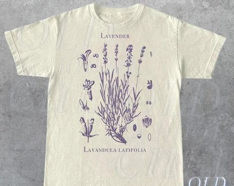 oldschoolcult - Etsy Vintage Lavender, Botanical Shirt, Nature Shirts, Mens Long Sleeve Tee, Adulting Shirts, Summer Shirts, New Outfits, Fashion Games, Cotton Shirt