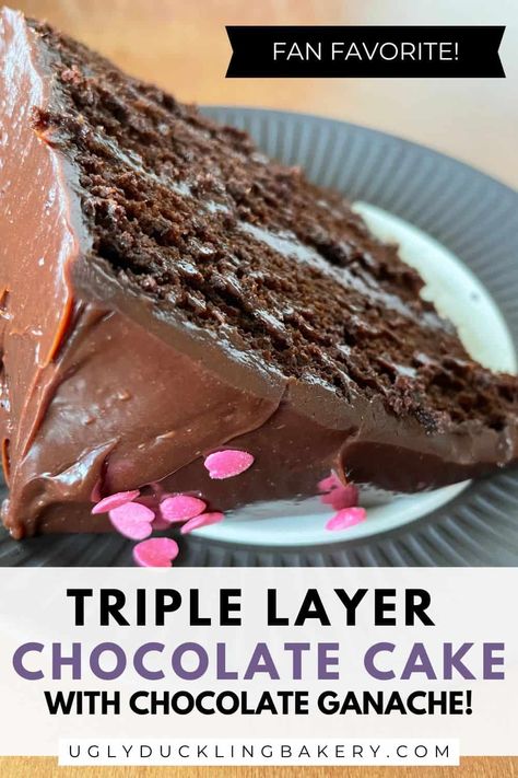 Want the best cake recipes from scratch? Do you love a fudgy chocolate cake? This Triple Layer Chocolate Fudge Cake with Ganache Icing is a three layer chocolate cake filled with a fudgy chocolate ganache icing. If you’re looking for a chocolate birthday cake for the chocolate lover in your life, look no further. Click to make this triple layer chocolate cake today - it tastes great even after freezing - and follow along for the best made from scratch cake recipes! Easy Tiramisu Cake, From Scratch Cake Recipes, Made From Scratch Cake, Scratch Cake Recipes, Three Layer Chocolate Cake, Triple Layer Chocolate Cake, Chocolate Cake With Chocolate Ganache, Chocolate Ganache Icing, New Cake Ideas