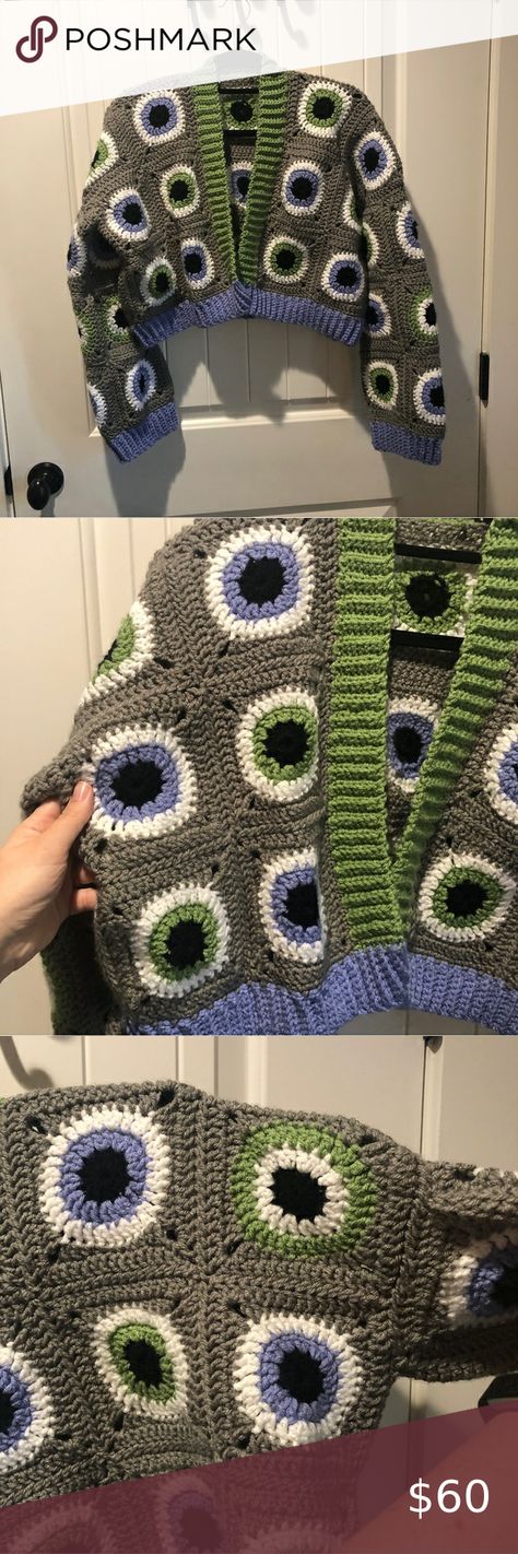 Granny Square Spooky Eyeball Cardigan Crochet Eyeball Cardigan, Crochet Eyeball, Women Hats, Knit Men, Sweater Collection, Late Night, Granny Square, Hats For Women, The White