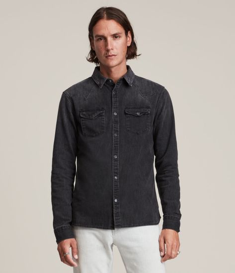 FLAXTON DENIM SHIRT Denim Shirt Men, 2024 Collection, Summer Essentials, Leather Jackets, Mens Denim, Denim Shirt, Black Denim, Denim Button Up, Clothing Accessories