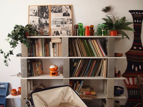 Cinder Block Shelves, Block Furniture, Cinder Block Furniture, Cinder Blocks, Cinder Block, Bookshelves Diy, Book Shelves, Room Planning, Contemporary Home Decor