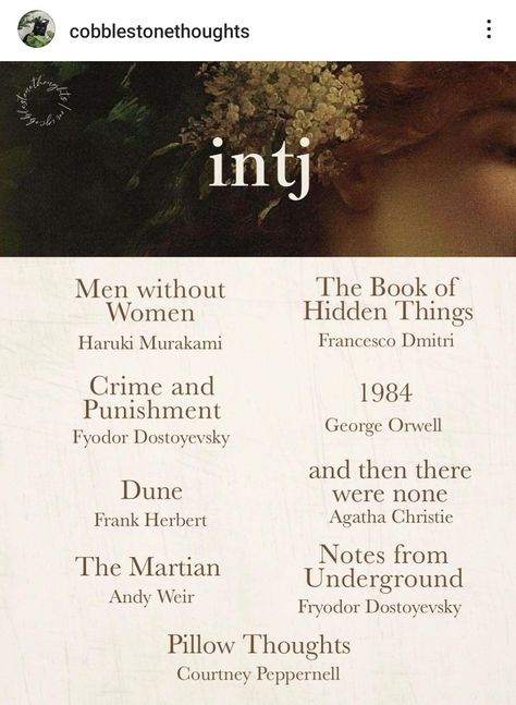 Book Recommendations For Intj, Book Recommendation For Intj, Books For Mbti Types, Best Books For Intj, Books For Intj, Types Of Core Aesthetic, Intj Core, Intj Aesthetic, Literature Humor