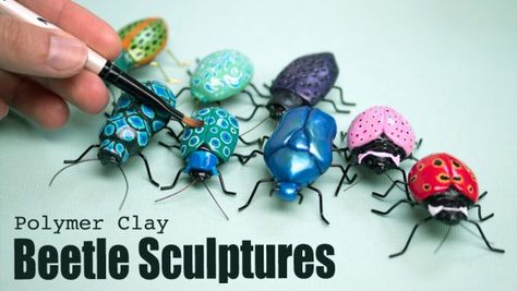 Polymer Clay Tutorials | Stephanie Kilgast - Contemporary Sculptures & Art Polymer Clay Insects, Polymer Clay Beetle, Polymer Clay Bugs, Textile Insects, Clay Beetle, Clay Insects, Clay Bugs, Contemporary Sculpture Art, Polymer Clay Kunst