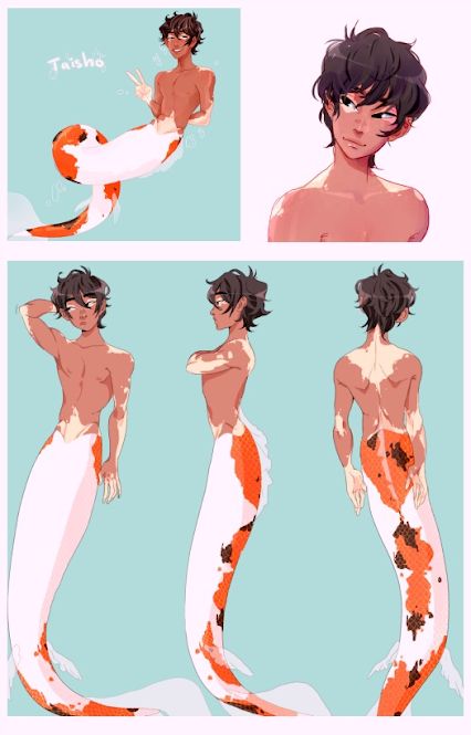 Fish Person Character Design, Koi Fish Oc, Mermaid Art Reference, Mermaid Pose Reference, Mermaid Art Drawing, Merman Oc, Mermaids Drawing, Mermaid Character Design, Mermaid Reference