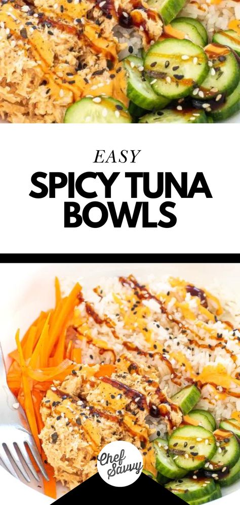 Tuna Bowl Recipe, Spicy Tuna Bowl, Tuna Bowls, Spicy Tuna Recipe, Tuna Sushi Bowl, Tuna Lunch, Healthy Tuna Recipes, Tuna Bowl, Tuna Fish Recipes