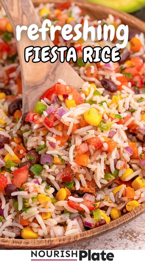 This Fiesta Rice is a quick, vibrant side dish with fresh veggies and a zesty dressing. Ready in 15 minutes, perfect warm or chilled for any meal. Fiesta Rice, Cold Side Dishes, Slow Cooker Appetizers, Easy Summer Side Dishes, Summer Side Dish, Dry Rice, Lime Rice, Cilantro Lime Rice, Summer Side Dishes