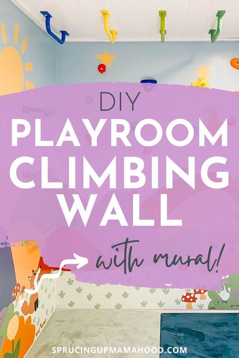 Discover how to transform your playroom with a DIY climbing wall and fun, colorful mural! This project is perfect for parents looking to create an engaging and active space for their toddlers. Follow our easy tutorial to build a safe and exciting climbing wall, complete with monkey bars and vibrant designs. Your kids will love their new indoor adventure zone! Active Kids Room, Kids Climbing Wall, Fun Mural, Kids Indoor Gym, Indoor Monkey Bars, Kids Rock Climbing, Diy Climbing Wall, Climbing Wall Kids, Playroom Mural