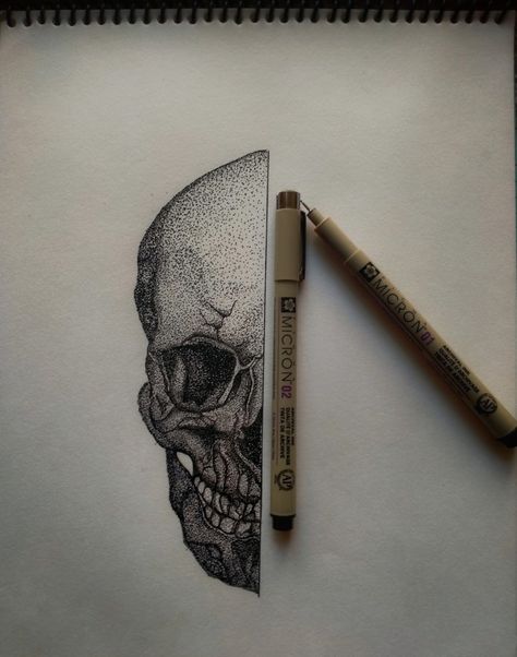 Half Skull Drawing, Micronpen Art, Half Skull, Art Final, Drawings Photography, Drawing Pen, Skull Drawing, Graphite Drawings, Pencil Art Drawings