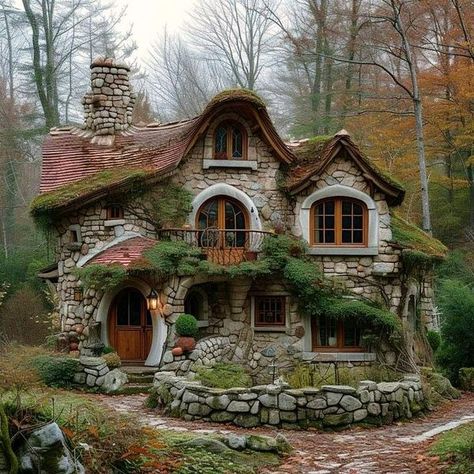 Whimsical Cottage Exterior, Stone Cottage In The Woods, Sims Exterior, Architecture Reference, Whimsical Houses, Fairytale Houses, Fantasy Dream, Fairytale House, Log Cabin Rustic