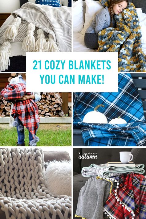 How to Make a Blanket {21 Easy Options} - It's Always Autumn Diy Blankets, Easy Knit Blanket, Super Chunky Knit Blanket, Homemade Blankets, Make A Blanket, Baby Blanket Tutorial, No Sew Fleece Blanket, No Sew Blankets, Cable Knit Blankets