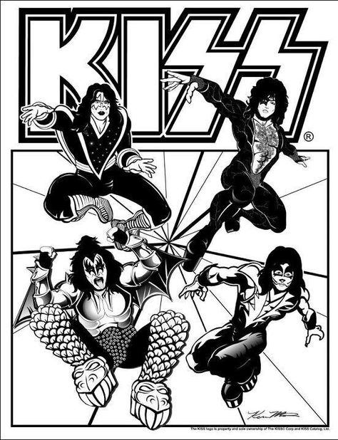 Kiss coloring book page! Kiss Band Cartoon, Band Coloring Pages, Banda Kiss, Kiss Art, Kamisama Kiss, Dinosaur Coloring Pages, Dinosaur Coloring, Kiss Band, Hot Band