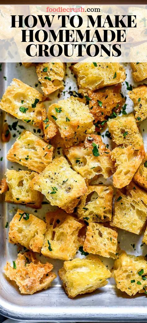 Croutons Recipe, Garlic Croutons, Crouton Recipes, Croutons Homemade, Makanan Diet, Bread Recipes Homemade, Croutons, Soup And Salad, Easy Homemade