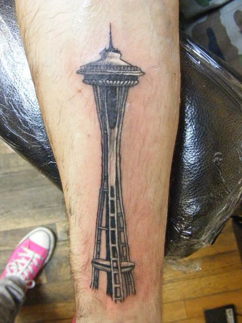 space needle tattoo Space Needle Tattoo, Tricep Tattoo, Tower Tattoo, Tricep Tattoos, Seattle Tattoo, Needle Tattoo, Travel Tattoos, Tree Tattoo Designs, Tree Tattoo