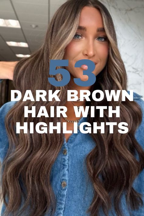 A woman with long, wavy dark brown hair featuring blonde face-framing highlights for added dimension. Face Framing Highlights Brunette, Beautiful Dark Brown Hair, Subtle Blonde, Dark Brown Hair With Highlights, Front Highlights, Rachel Miller, Subtle Blonde Highlights, Blonde Highlights On Dark Hair, Chic Hairstyle